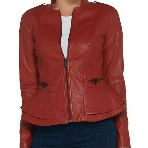 G.I.L.I. Jackets & Blazers - Red Fitted Faux Leather Jacket G.I.L.I. Sz 12